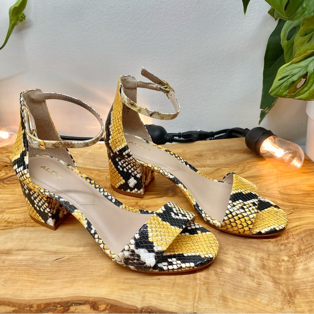 Aldo Yellow and Black Heels with Snake Print